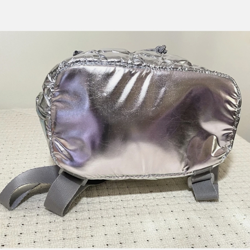 Girls Silver Quilted Puffer Mini Backpack - Picture 3 of 8